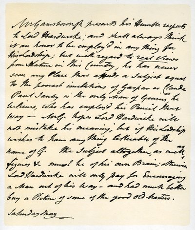 Letter from Thomas Gainsborough to Lord Hardwicke by Thomas Gainsborough