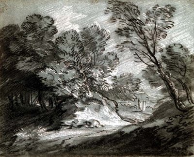 Wooded landscape with a distant mountain by Thomas Gainsborough