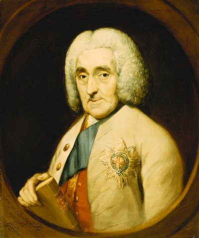Portrait of Lord Chesterfield, Bust Length, Wearing the Order of the Garter, Holding a Book, in a Painted Oval by Thomas Gainsborough