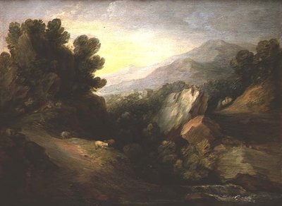 Rocky Wooded Landscape with Sheep by a Waterfall by Thomas Gainsborough