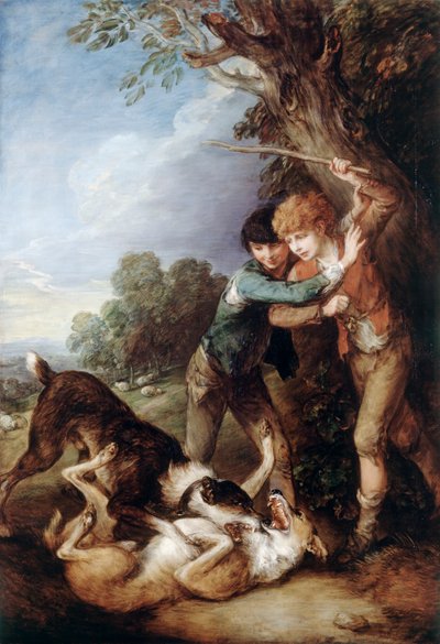 Two Shepherd Boys with Dogs Fighting by Thomas Gainsborough