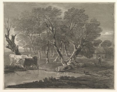 Wooded Landscape with Cows beside a Pool, Figures and Cottage by Thomas Gainsborough