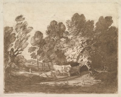 Wooded Landscape with Herdsmen and Cows, August 1, 1797 by Thomas Gainsborough