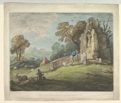 Wooded Landscape with Peasant Reading Tombstone, Rustic Lovers and Ruined Church by Thomas Gainsborough