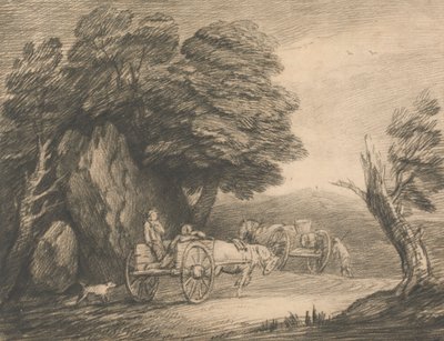 Wooded Landscape with Two Country Carts and Figures by Thomas Gainsborough