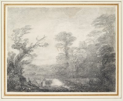 Wooded Landscape with Herdsman, Cows and Church Tower by Thomas Gainsborough