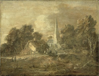 Wooded Landscape with Village Scene by Thomas Gainsborough