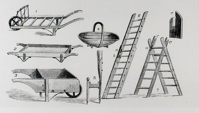 Wheelbarrows, trug and ladders, from Thomas Mawson
