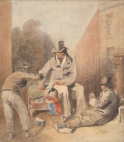 Man and Children with a Street Organ and a Monkey by Thomas Heaphy
