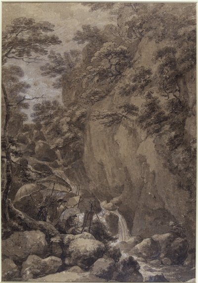 Sir George Beaumont and Joseph Farington painting a waterfall, 1777 by Thomas Hearne