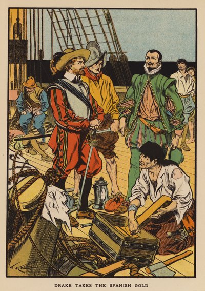 Sir Francis Drake Takes the Spanish Gold by Thomas Heath Robinson