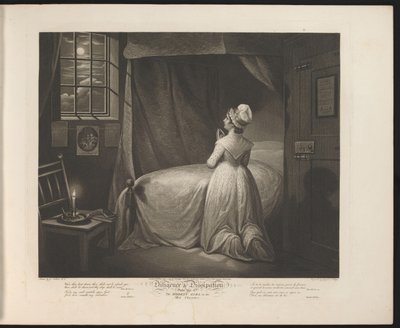 Modest Maid Praying in Her Bedroom (Plate 4. The Modest Girl in the Bed Chamber) by Thomas Hellyer