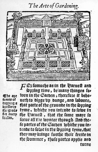Elizabethan garden from The Profitable Arte of Gardening, 1568 by Thomas Hill