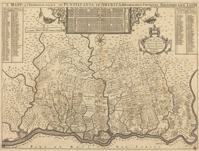 A Map of the Improved Part of Pennsylvania in America, Divided into Counties, Townships and Lots by Thomas Holme