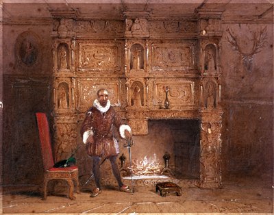 Possibly Sir John Spencer in Canonbury House, or Sir Walter Raleigh in the Old Pied Bull Inn by Thomas Hosmer Shepherd