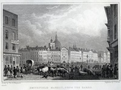 Smithfield Market from the Barrs, engraved by Thomas Barber by Thomas Hosmer Shepherd