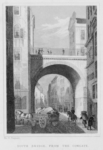 South Bridge from the Cowgate, Edinburgh engraved by William Watkins by Thomas Hosmer Shepherd