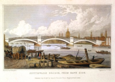 Southwark Bridge from Bank Side, London by Thomas Hosmer Shepherd
