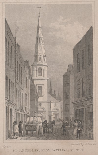 St. Antholin, from Watling Street, engraved by A. Cruse by Thomas Hosmer Shepherd