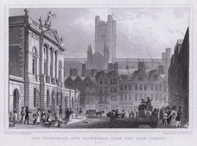The Guildhall and Cathedral, from the High Street, Bath by Thomas Hosmer Shepherd