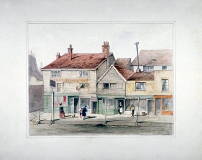 The Hare and Hounds Inn and shopfronts on Upper Street, Islington, London by Thomas Hosmer Shepherd