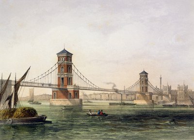 View of Hungerford Bridge from the East, Engraved by Jean Jacottet, 1854 by Thomas Hosmer Shepherd