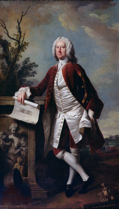 Portrait of Theodore Jacobsen, Architect of the Foundling Hospital, Shown Holding a Drawing of the West Front by Thomas Hudson