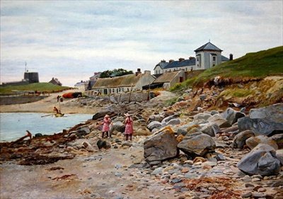 Kingsland, Cornwall, with two girls on a beach by Thomas J. Purchas