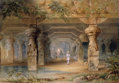 The Interior of the Great Cave, Elephanta, Bombay by Thomas J. Rawlins