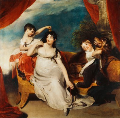 Group Portrait of Mrs. Henry Baring and Two of Her Children and a Large Dog, a Landscape Beyond by Thomas Lawrence