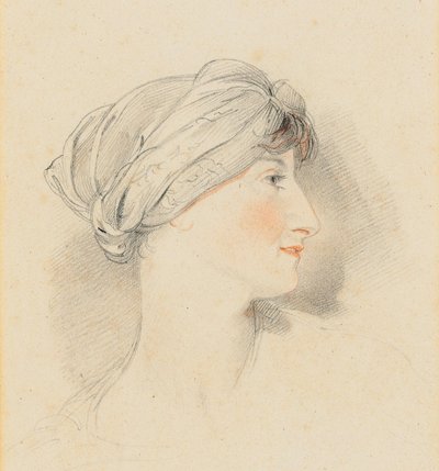 Portrait head of Mrs Jens Wolff, in profile to the right, wearing a turban by Thomas Lawrence