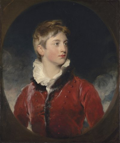 Portrait of Frederick William Stewart, 4th Marquess of Londonderry, K.P., M.P. (1805-1872) When a Boy, Half-Length, in a Red Coat, in a Feigned Oval by Thomas Lawrence