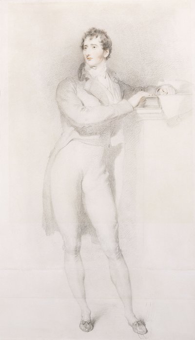 Portrait of Sir Francis Burdett, Bart, small full-length, standing by a mantelpiece, c.1796 by Thomas Lawrence