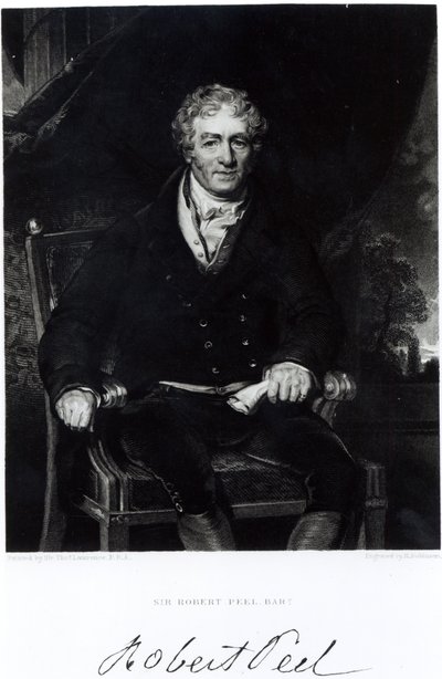 Portrait of Sir Robert Peel, engraved by H. Robinson by Thomas Lawrence