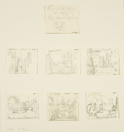 Detail of house at the top of the Pithay, sketches of Christmas Street, St Augustines