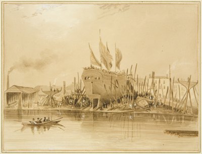 Eastern Wapping Dock, Launch of the Avon, 1826 by Thomas Leeson the Elder Rowbotham