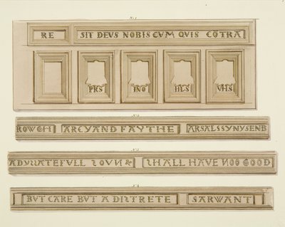 Panelling and inscriptions from 46 Baldwin Street by Thomas Leeson the Elder Rowbotham