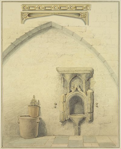 Piscina, Frieze and Spandrels in Courtyard of 131 Temple Street by Thomas Leeson the Elder Rowbotham