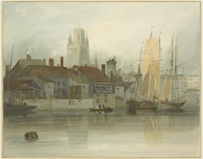 Redcliffe Tower and Back from Ferry Slip, Queen Square, 1826 by Thomas Leeson the Elder Rowbotham