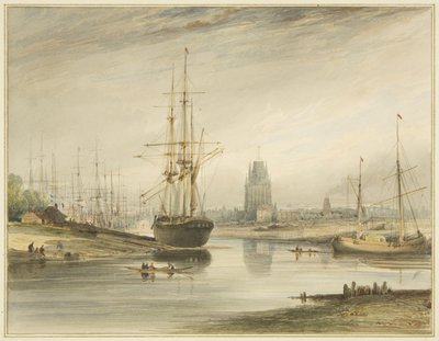 View looking up the river, taken from below the Rope Walk and Wapping, c.1804 by Thomas Leeson the Elder Rowbotham