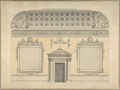 Design for Section of a Rococo Room, with a Coved Ceiling and Ornamented Corinthian by Thomas Lightoler.