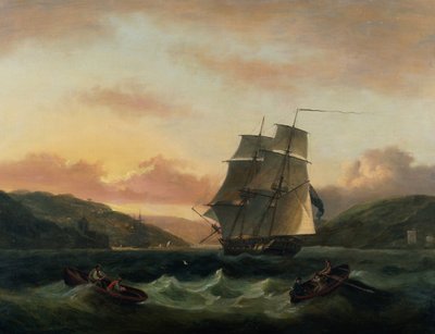 A Brigantine in Full Sail in Dartmouth Harbour by Thomas Luny