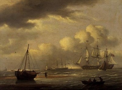 An Indiaman in Stays, and Boats off the South Coast by Thomas Luny