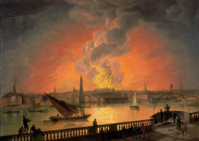The Burning of Drury Lane Theatre from Westminster Bridge by Thomas Luny