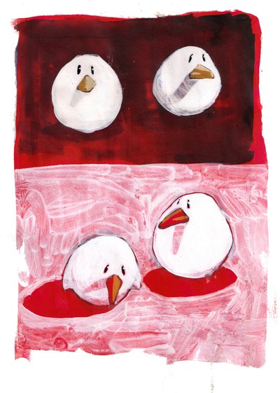 Birds on Black and White on Red by Thomas MacGregor