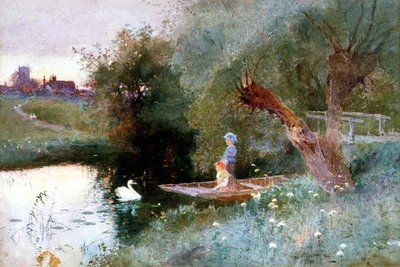 Children in a Punt at Evening by Thomas Mackay