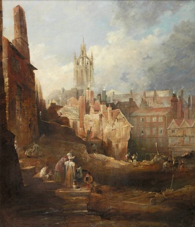 Excavations for the High Level Bridge, Newcastle upon Tyne by Thomas Miles Richardson