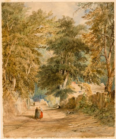 Landscape - Lane with Figures by Thomas Miles Richardson