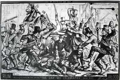 Cartoon depicting the riots in New York on St Patrick