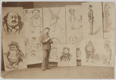 Full-length Portrait of Thomas Nast with a Group of Caricatures by Thomas Nast